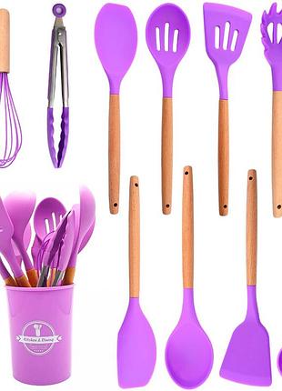 Набор кухонных принадлежностей 12шт kitchen set, фиолетовый / кухонный набор силиконовый с подставкой