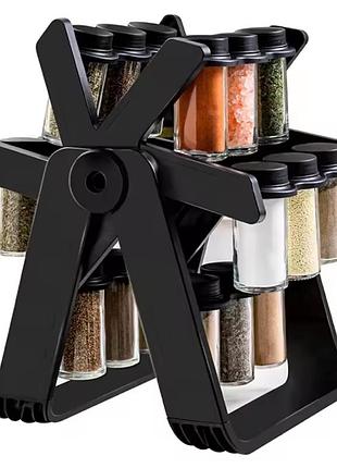 Органайзер для специй на 18 вращающийся баночек, spice rack, черный / карусель для специй / набор для специй