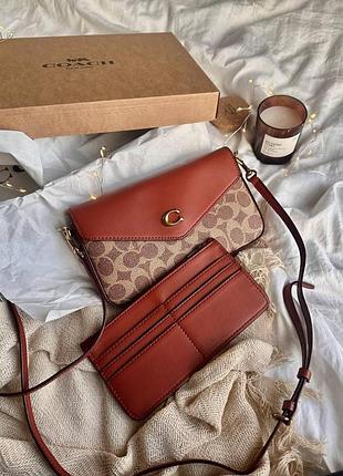 Coach women's wyn crossbody handbag brown [крафт коробка] 21х12х3.5