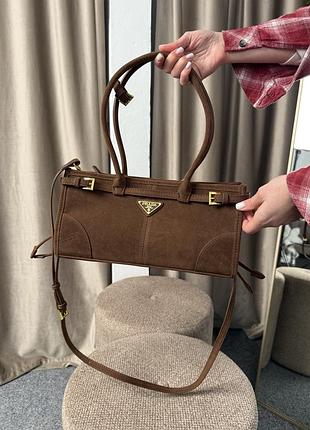 Prada bonnie medium suede handbag chocolate