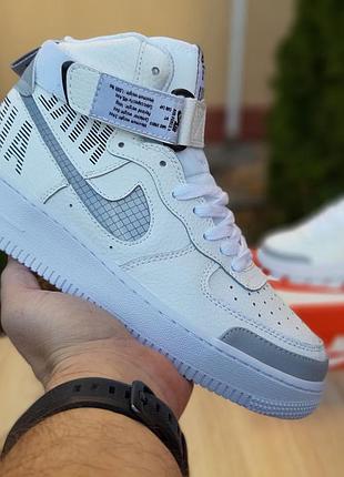 N1ke air force 1 07 высокие белые с серым