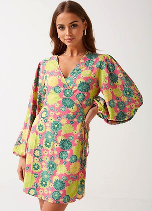 Брендовое лёгкое платье на запах "glamorous" с цветочным принтом. размер uk10/eur38.