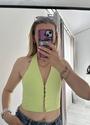 Укорочений  лаймовий топ zara