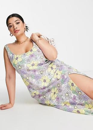 Цветочное платье миди asos design с разрезом