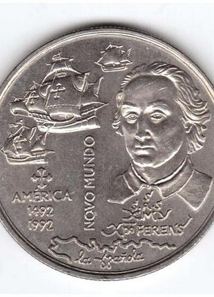 Португалия 200 эскудо, 1992 новый мир - америка медно-никелевый сплав, 21.1g, ø 36mm no2939