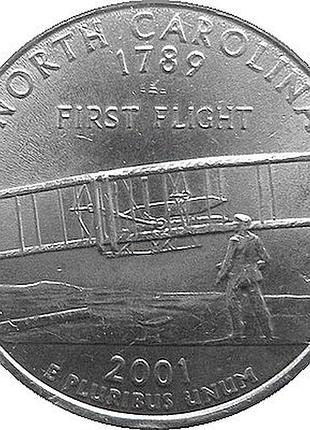 Сша 1⁄4 долларов, 2001 квотер штата северная каролина no287
