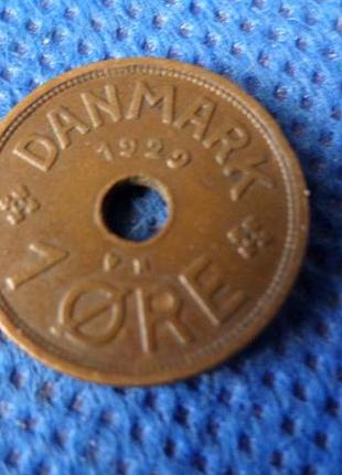 Дания ø король кристиан x 1 эре, 1929 год бронза, 1.9g, ø 16mm no3087