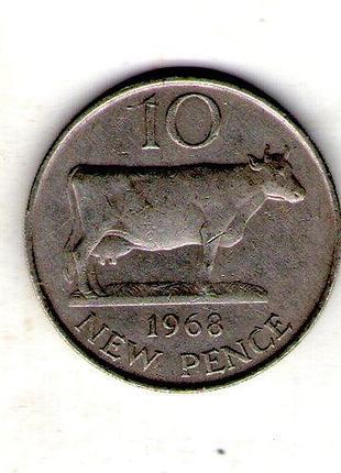 Гернси 10 новых пенсов, 1968 год медно-никелевый сплав, 11.31g, ø 28.52mm no3381