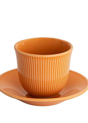 Чашка з блюдцем для кави loveramics brewers embossed tasting cup 150 мл orange