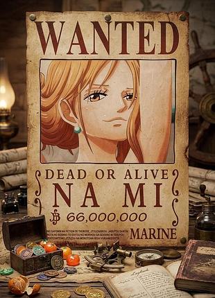 Плакат постер на крафтовой бумаге one piece нами wanted 51х35 см