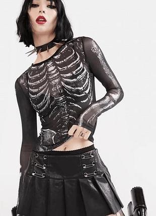 Готичний сітчастий лонгслів зі скелетом розмір xs - s alt gothic grunge готика скелет анатомія светр в ідеальному стані сітка легкий