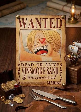 Плакат постер на крафтовой бумаге one piece санджи wanted 51х35 см