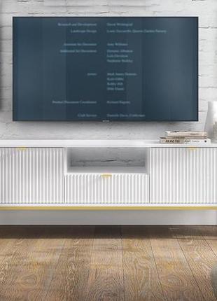 Тумба під телевізор perfect home нова / nova 2-дверна з 1 шухлядою і золотими ніжками rtv154 білий (pfh-091224)