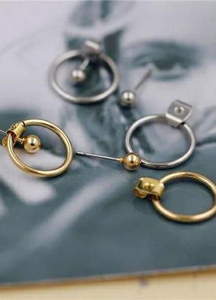 Серьги джеккеты кольца минимализм сережки гвоздики тренд золото5 фото