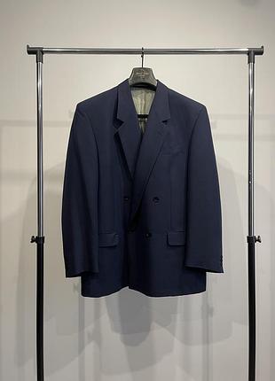 Вінтажний двобортний піджак темно синій him collection 52 розмір