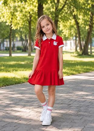 Красный сарафан поло на 7-8 лет