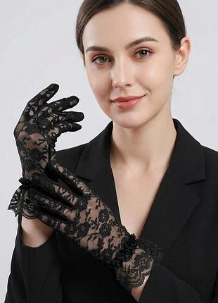 Кружевные перчатки s/m/l черные 30к007