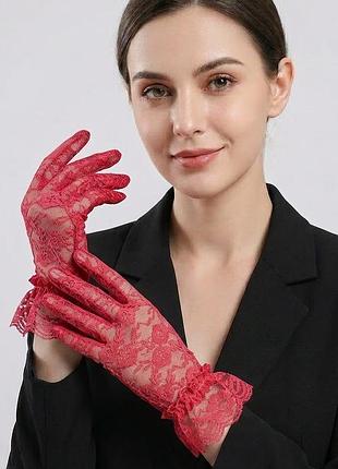 Мереживні рукавички s/m/l бордові 30к007