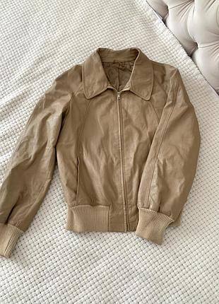Куртка шкіряна бежева шкірянка zara bershka h&m