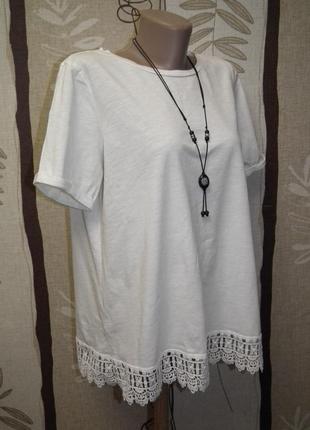 Белая нарядная футболка с кружевом next,р.161 фото