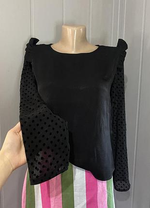 Черная блуза zara с прозрачными рукавами в горошек