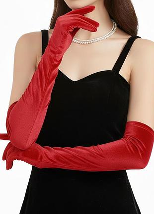 Бархатные длинные перчатки красные (30к005)