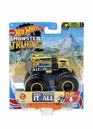 Нова в упаковці базова машинка-позашляховик hot wheels monster trucks will trash it all mattel