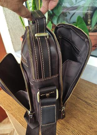 Сумка мужская из натуральной кожи(crazy horse leather). цвет dark-dark brown