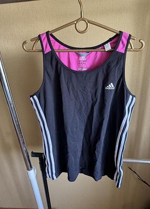 Adidas майка спортивна чорна/рожева стрейч-трикотаж