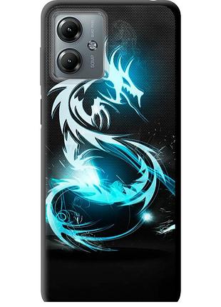 Чехол tpu на телефон motorola moto g14 бело-голубой огненный дракон "113b-3197-58250"