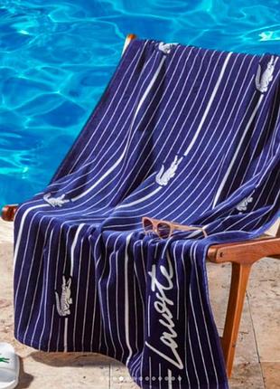 Полотенце махровое пляжное большое 91см×182см lacoste. цвет: navy