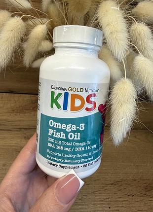 Омега-3 для дітей від california gold , 60 капсул з полуничним смаком