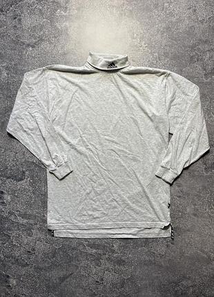 Вінтажний лонгслів adidas з лого на горлі | сіра водолазка адідас vintage 90s