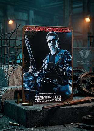 Металлическая винтажная табличка "терминатор 2" — 14х20 см