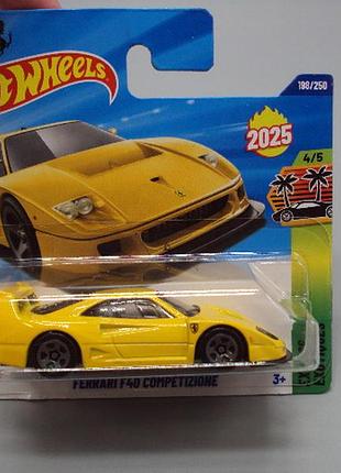 Машинка модель автомобиль hot wheels yellow ferrari f40 competizione желтый феррари No19041с