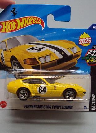 Машинка модель автомобиль hot wheels yellow ferrari 365 BSDb4 competizione желтый феррари No19043с