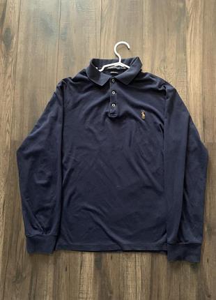 Темно-синє поло з довгим рукавом від polo ralph lauren