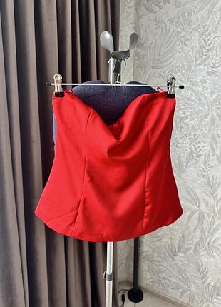 Атласний  корсетний червоний топ від zara, розмір s