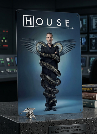 Металлическая винтажная табличка доктор хаус house m.d. постер 14х20 см
