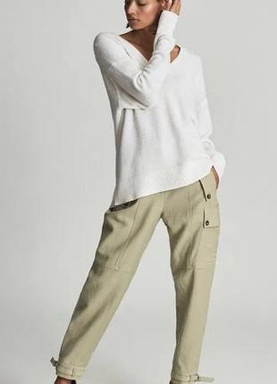 Женские брюки reiss, 87 шерсть, 13 рами, пленочного цвета, на стройную фигуру, размер xs, состояние новой вещи