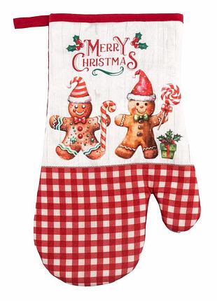 Прихватка-перчатка ardesto art05hg красная 18х30 см полиэстер/хлопок christmas gingerbread