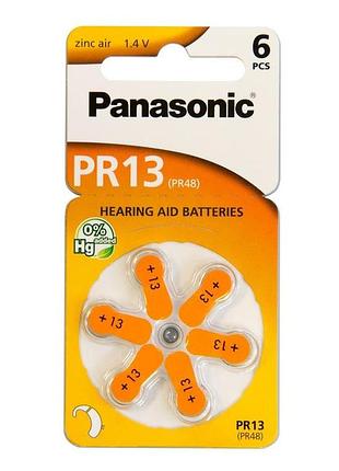 Батарейка воздухоцинковая panasonic pr13 для слуховых аппаратов напряжение 1.4в 6шт (pr136lb)