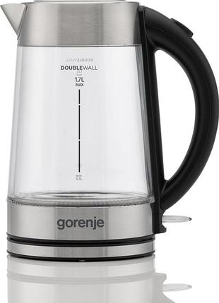 Электрический чайник gorenje k17gdwii, 1.7 л, 2200 вт, стеклянный корпус+сталь, strix