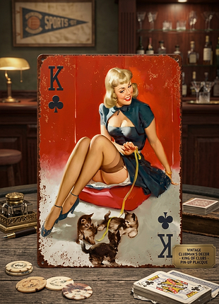 Металева вінтажна табличка король pin-up дівчина 14х20 см