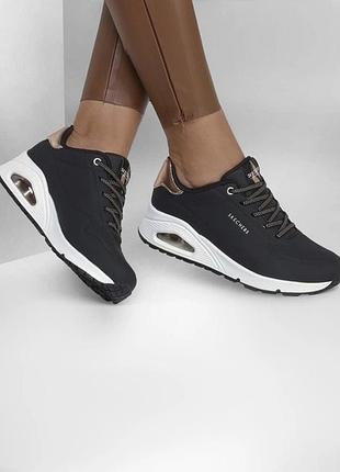 Оригінальні брендові кросівки skechers uno shimmer away чорно-білі з золотим шимером на платформі розмір 38-39 устілка 25 см