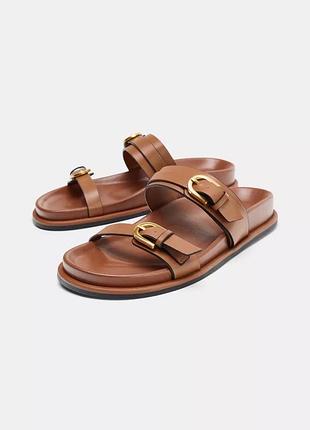 Шльопанці жіночі коричневі шкіряні zara new