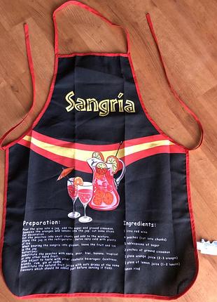 Из испании: фартук sangria!яркий принт,с рецептом!креатив/настроение!унисекс. лёгкий, быстросохнущ полиэстер-практично.!на любой размер. цена снижена!
