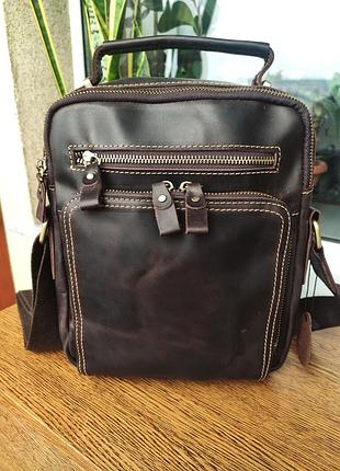 Кожаная мужская сумка (crazy horse leather) dark brown.