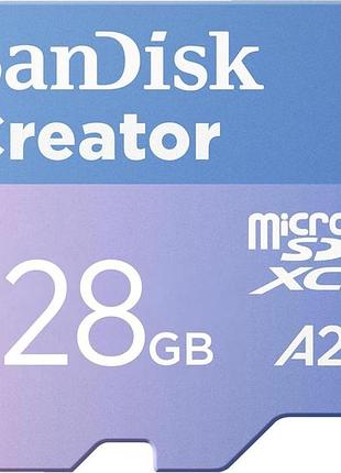 Карта памяти microsd sandisk creator 128gb 190mb/s uhs-i a2 v30 оригинал