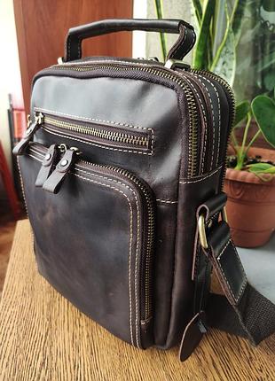 Кожаная мужская сумка (crazy horse leather) dark brown.